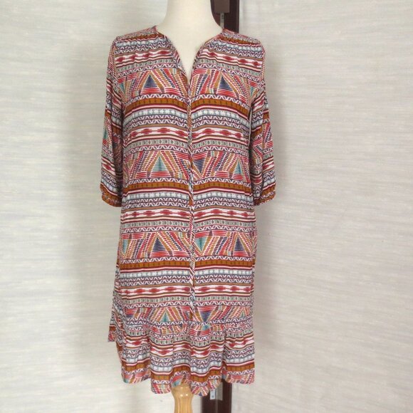 Ba&sh Price Mini Dress in Multicolor Orange Green White Cream Ivory Print - Picture 7 of 7